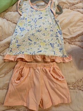 Peach Ruffle Shorts & Floral Print Tank Top Set - Kids…Disney